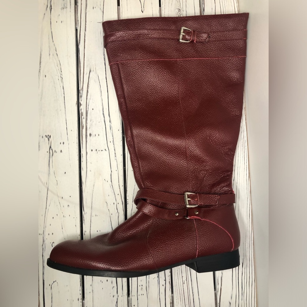 Comfortview Wide Calf Leather Upper Burgundy Boots Size 11W